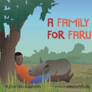 Book cover of an illustration of a rhino and human sleeping under a tree