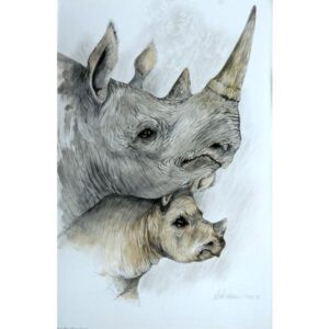 Artwork of rhino and calf