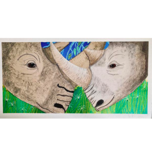 Painting of two rhino heads