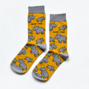 Yellow socks with rhino pattern